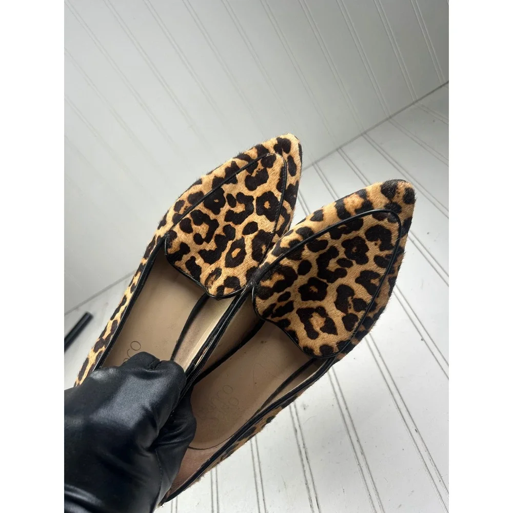 Franco Sarto Leopard Calf Hair Pointed Toe Loafers Flats Women's Size 8.5